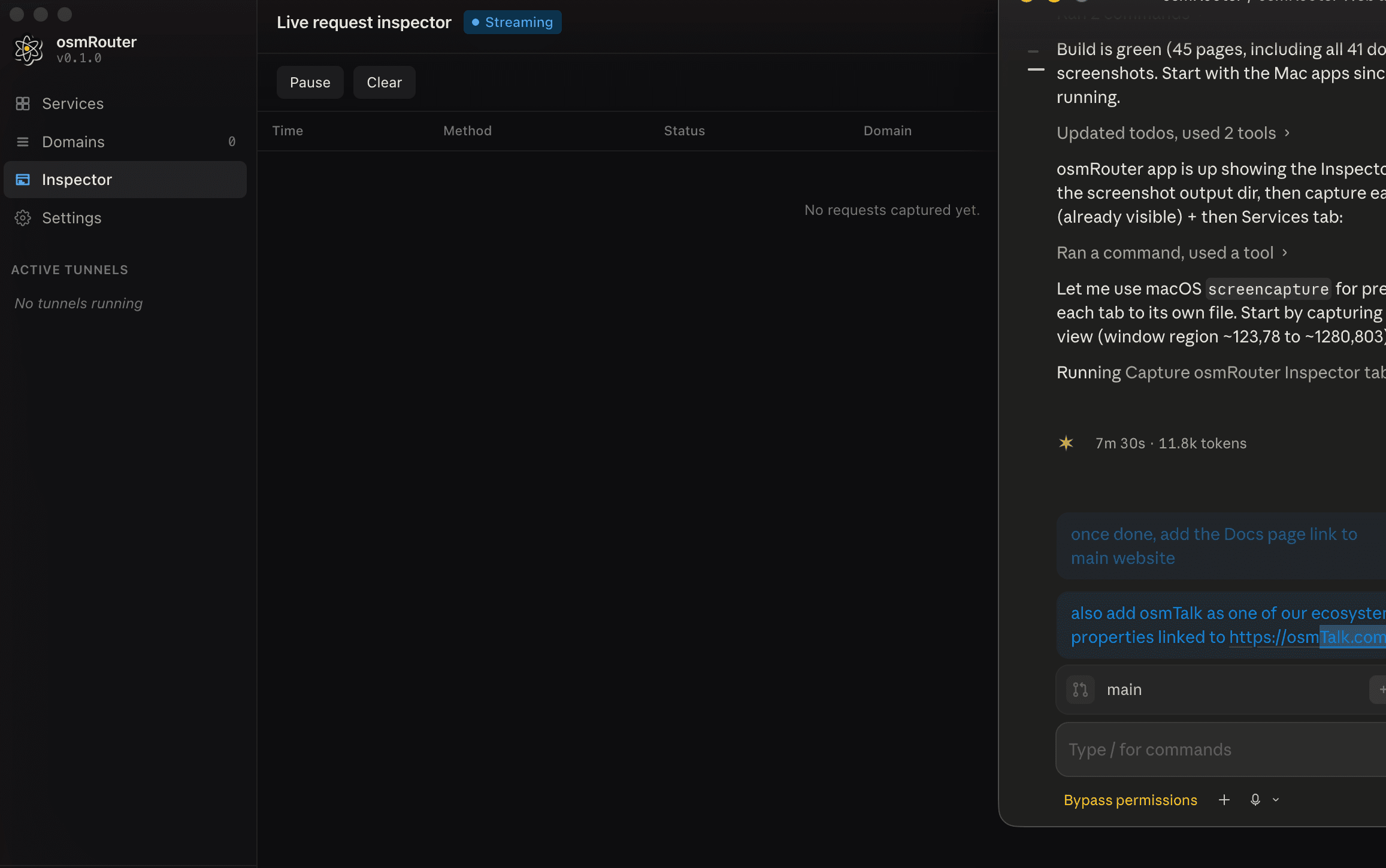 Live request inspector in osmRouter